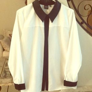 SAKS FIFTH AVE -Leather trim Long sleeve Blouse